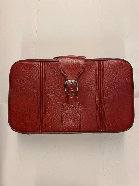 Medium Red Leather Suitcase