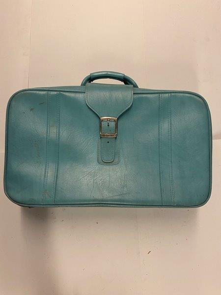 Small Baby Blue Leather Suitcase